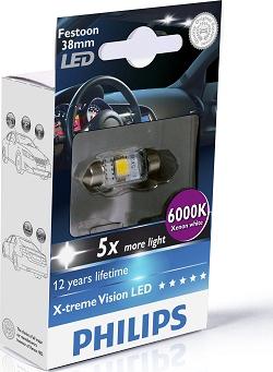 PHILIPS 128596000KX1 - Лампа допоможуть. освітлення T10.5x38 12V SV8.5-8 10.5x38 BlueVision LED 6 000 Kвир-во Philips autocars.com.ua