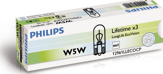 PHILIPS 12961LLECOCP - Лампа розжарювання W5W 12V 5WW2.1X9.5d LongerLife EcoVision вир-во Philips autocars.com.ua