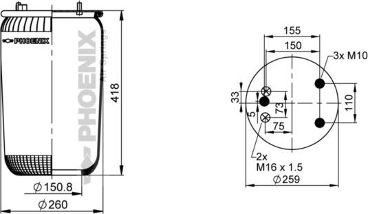 Phoenix 1 DF 25-3 NP - Кожух пневматической рессоры avtokuzovplus.com.ua