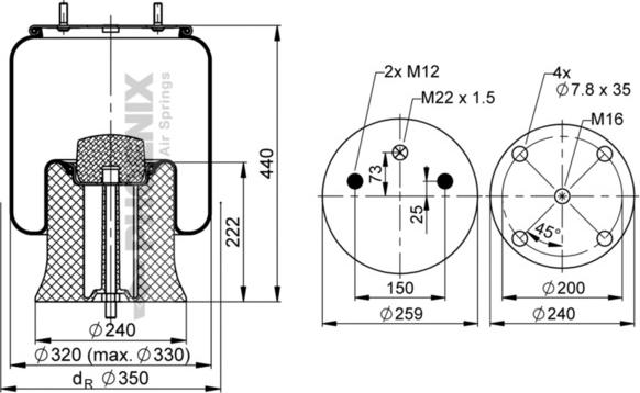 Phoenix 1 DK 22 E-14 - Кожух пневматичної ресори autocars.com.ua