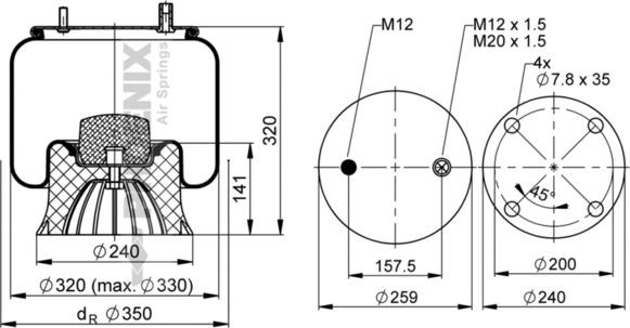 Phoenix 1 DK 22 E-15 - Кожух пневматичної ресори autocars.com.ua