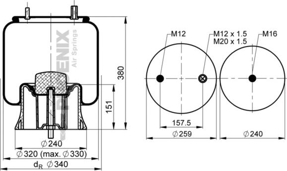 Phoenix 1 DK 22 E-16 - Кожух пневматичної ресори autocars.com.ua