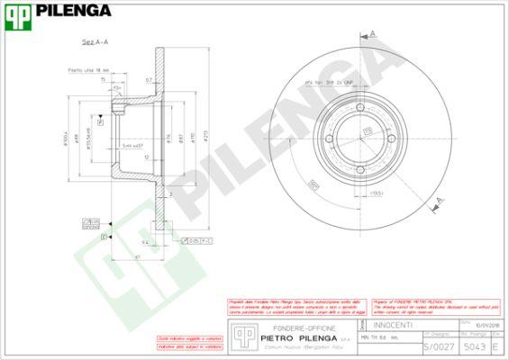 Pilenga 5043 - Гальмівний диск autocars.com.ua