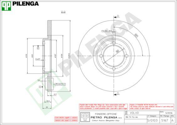 Pilenga 5167 - Гальмівний диск autocars.com.ua