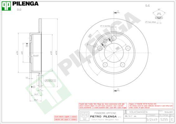 Pilenga 5255 - Гальмівний диск autocars.com.ua