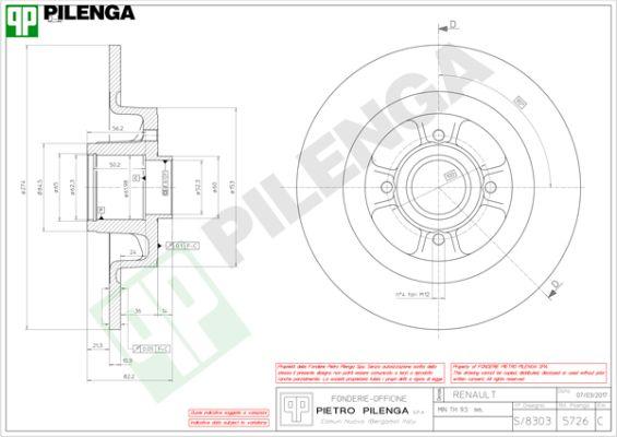 Pilenga 5726 - Гальмівний диск autocars.com.ua