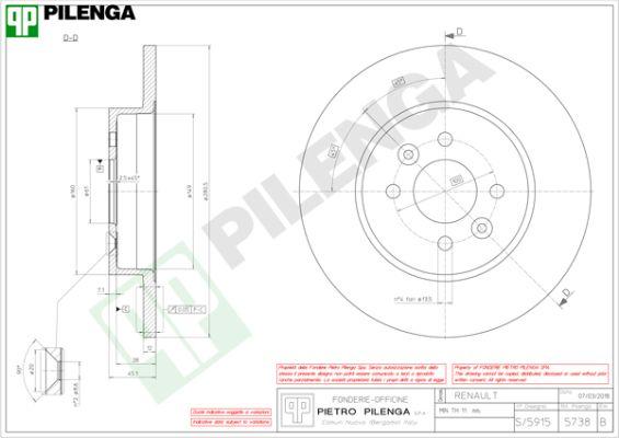 Pilenga 5738 - Гальмівний диск autocars.com.ua