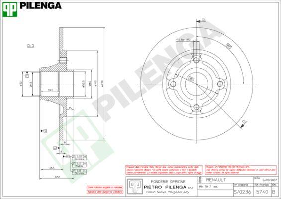 Pilenga 5740 - Гальмівний диск autocars.com.ua