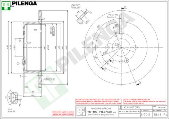 Pilenga 5843 - Гальмівний диск autocars.com.ua