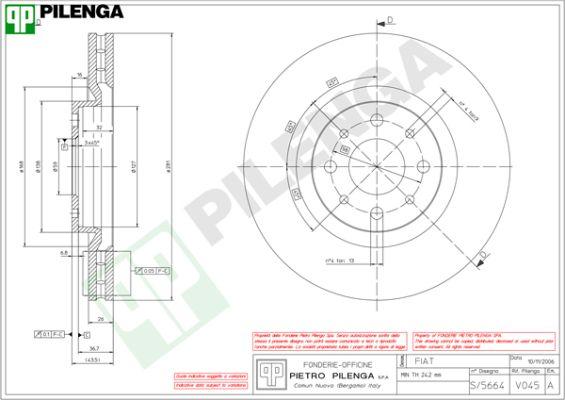 Pilenga V045 - Тормозной диск avtokuzovplus.com.ua