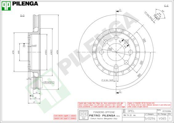 Pilenga V065 - Гальмівний диск autocars.com.ua