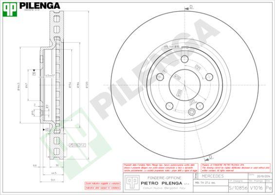 Pilenga V1016 - Гальмівний диск autocars.com.ua