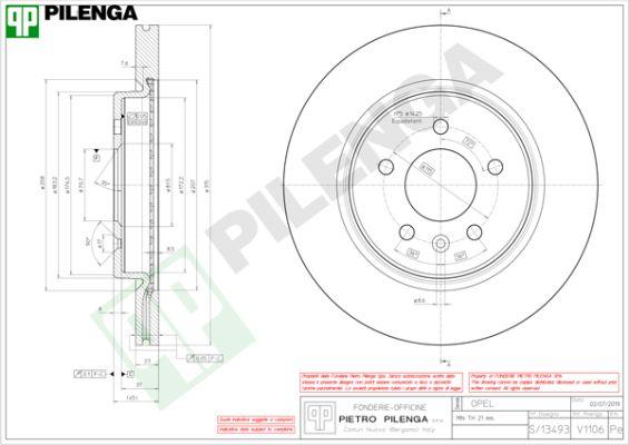 Pilenga V1106 - Гальмівний диск autocars.com.ua