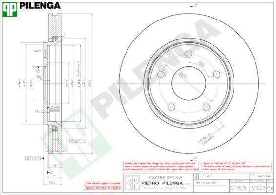 Pilenga V1203 - Гальмівний диск autocars.com.ua