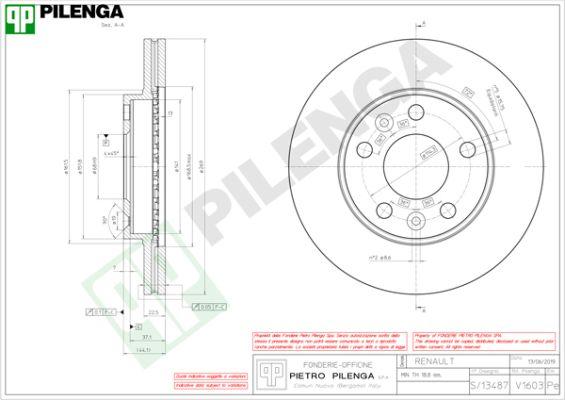 Pilenga V1603 - Гальмівний диск autocars.com.ua