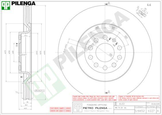 Pilenga V227 - Гальмівний диск autocars.com.ua