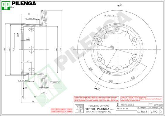 Pilenga V292 - Гальмівний диск autocars.com.ua