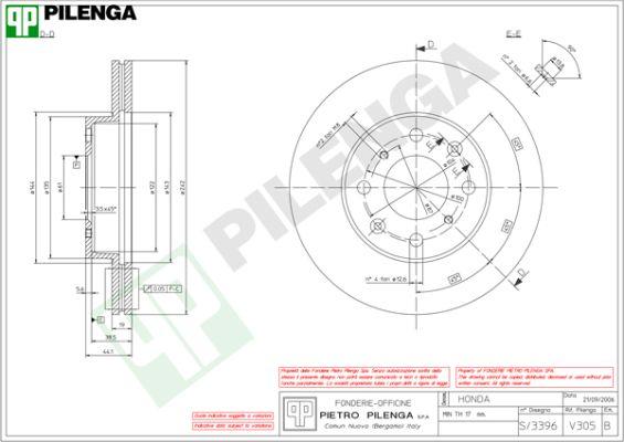 Pilenga V305 - Гальмівний диск autocars.com.ua