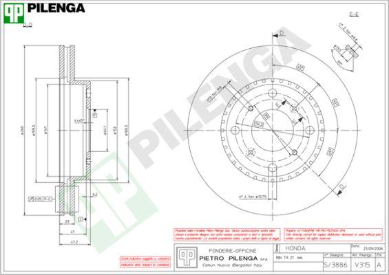 Pilenga V315 - Гальмівний диск autocars.com.ua