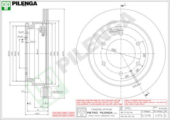 Pilenga V376 - Гальмівний диск autocars.com.ua