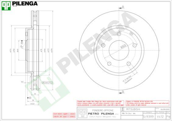 Pilenga V412 - Гальмівний диск autocars.com.ua