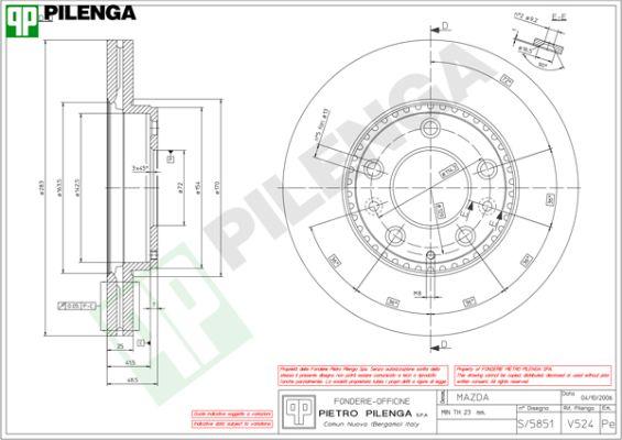 Pilenga V524 - Гальмівний диск autocars.com.ua