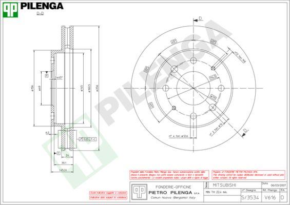 Pilenga V616 - Гальмівний диск autocars.com.ua