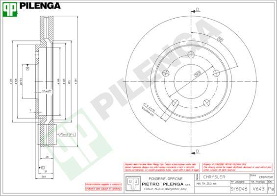 Pilenga V643 - Гальмівний диск autocars.com.ua