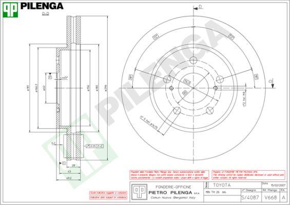 Pilenga V668 - Гальмівний диск autocars.com.ua