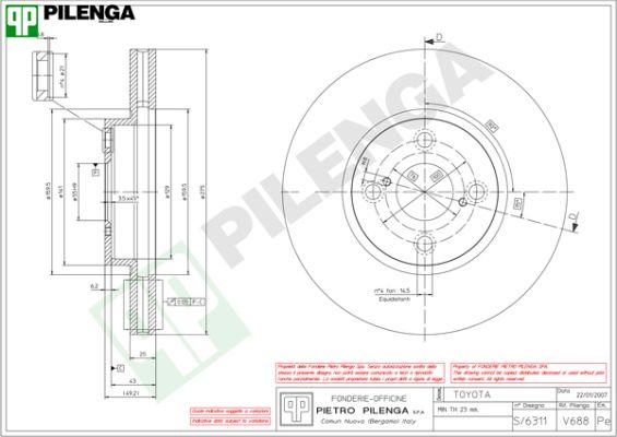 Pilenga V688 - Гальмівний диск autocars.com.ua