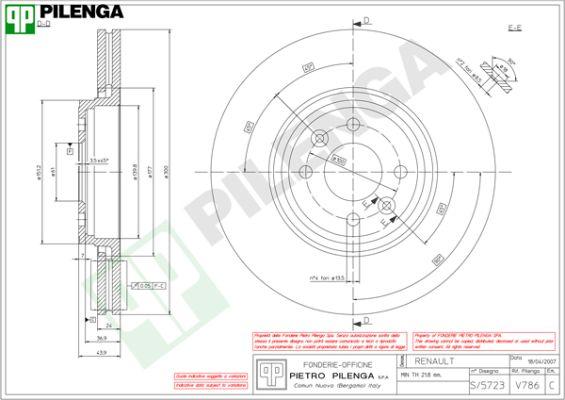 Pilenga V786 - Гальмівний диск autocars.com.ua