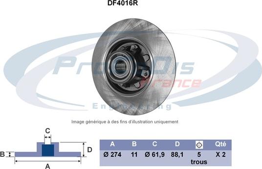 Procodis France DF4016R - Гальмівний диск autocars.com.ua