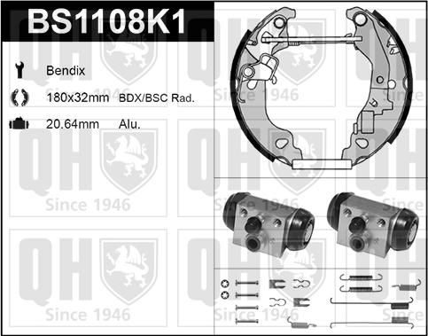 Quinton Hazell BS1108K1 - Комплект тормозных колодок, барабанные avtokuzovplus.com.ua