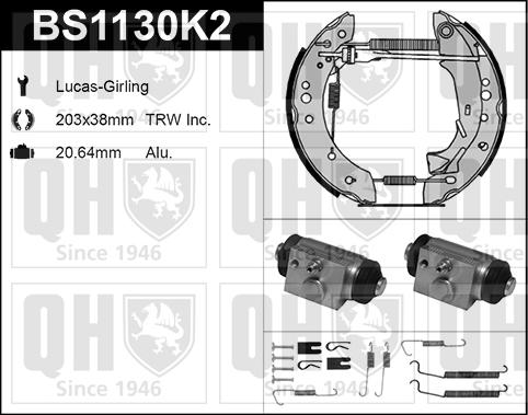 Quinton Hazell BS1130K2 - Комплект тормозных колодок, барабанные avtokuzovplus.com.ua