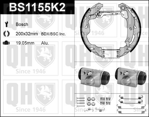 Quinton Hazell BS1155K2 - Комплект тормозных колодок, барабанные autodnr.net