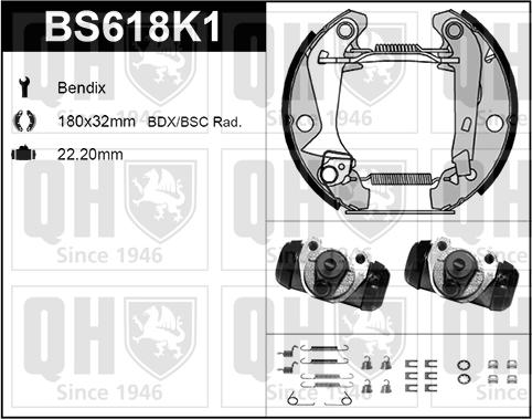 Quinton Hazell BS618K1 - Комплект тормозных колодок, барабанные avtokuzovplus.com.ua