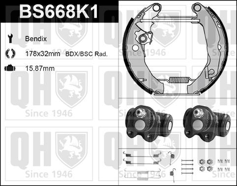 Quinton Hazell BS668K1 - Комплект тормозных колодок, барабанные avtokuzovplus.com.ua