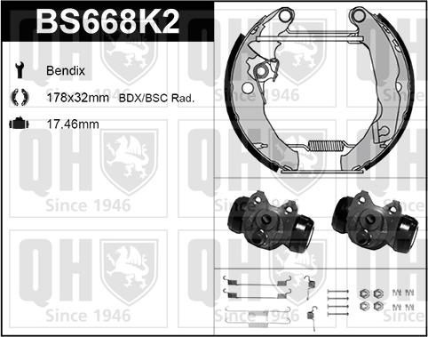 Quinton Hazell BS668K2 - Комплект гальм, барабанний механізм autocars.com.ua