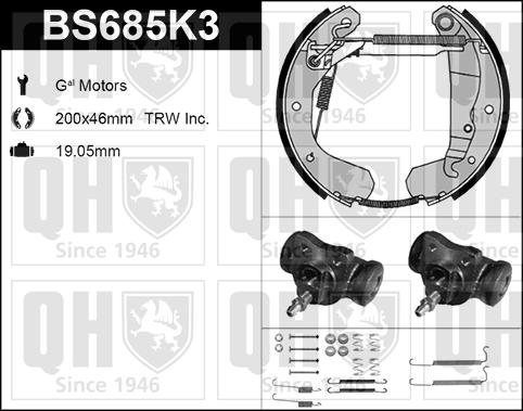 Quinton Hazell BS685K3 - Комплект тормозных колодок, барабанные autodnr.net