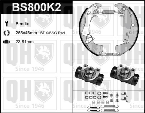 Quinton Hazell BS800K2 - Комплект гальм, барабанний механізм autocars.com.ua