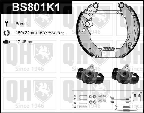 Quinton Hazell BS801K1 - Комплект гальм, барабанний механізм autocars.com.ua