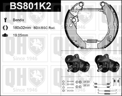 Quinton Hazell BS801K2 - Комплект гальм, барабанний механізм autocars.com.ua