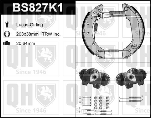 Quinton Hazell BS827K1 - Комплект гальм, барабанний механізм autocars.com.ua