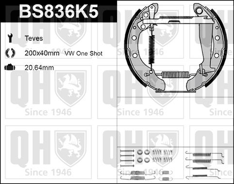 Quinton Hazell BS836K5 - Комплект тормозных колодок, барабанные autodnr.net