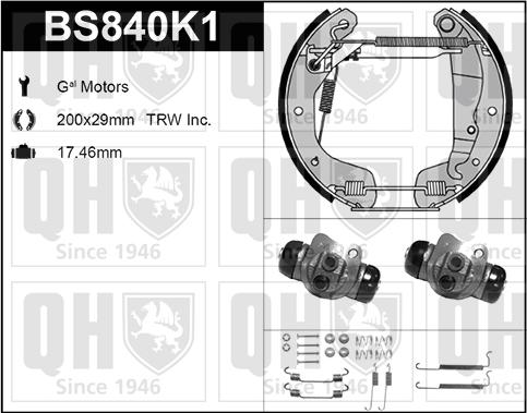 Quinton Hazell BS840K1 - Комплект тормозных колодок, барабанные autodnr.net