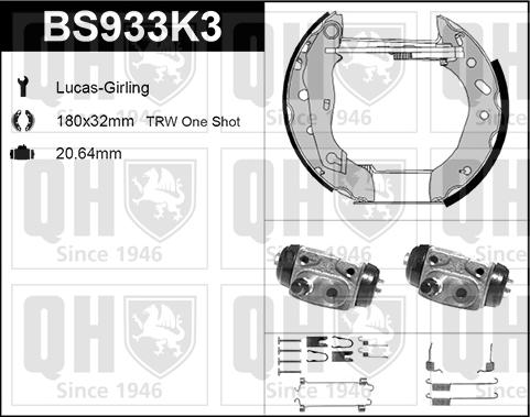 Quinton Hazell BS933K3 - Комплект гальм, барабанний механізм autocars.com.ua