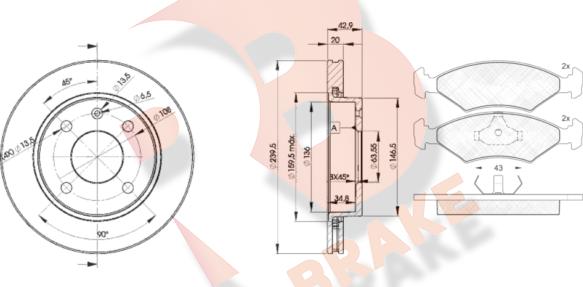 R Brake 3R03291064 - Комплект гальм, дисковий гальмівний механізм autocars.com.ua