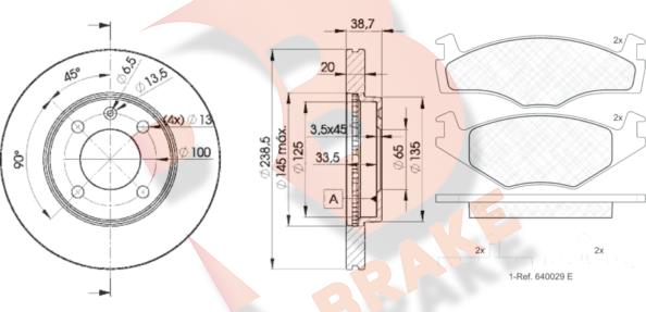 R Brake 3R04593975 - Комплект гальм, дисковий гальмівний механізм autocars.com.ua