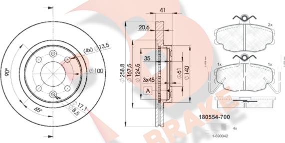 R Brake 3R05543550 - Комплект гальм, дисковий гальмівний механізм autocars.com.ua