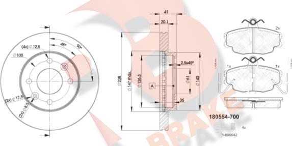 R Brake 3R05546572 - Комплект гальм, дисковий гальмівний механізм autocars.com.ua